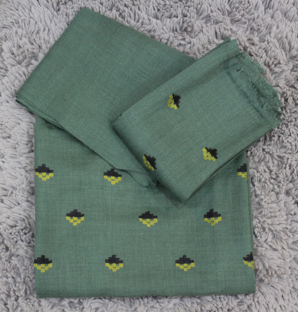 Zaitoon – Sage Green Handloom 3-Piece Pure Wool Suit